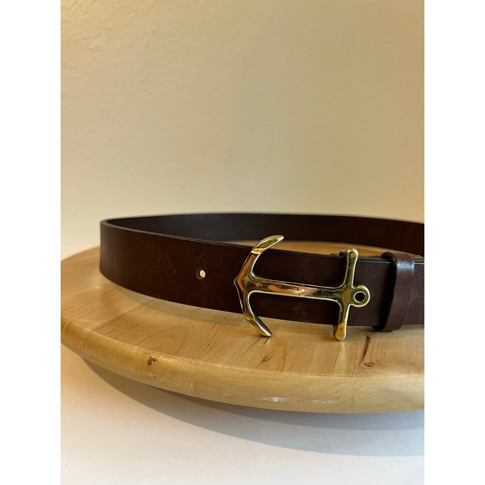 Brown Golden Anchor Buckle Vineyard Vines USA Made Genuine Leather Size M - Picture 13 of 14